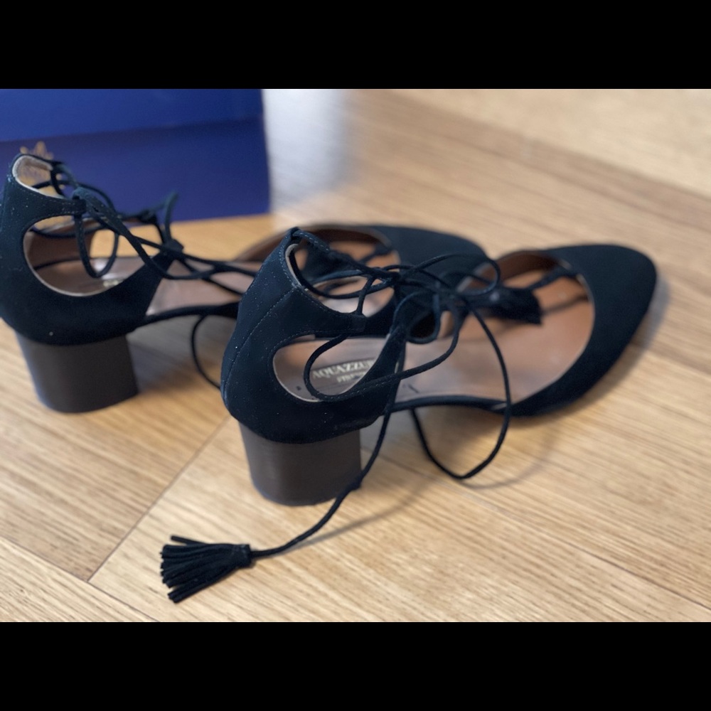 Aquazzura Boheme Suede Lace-Up Block-Heel Pumps - Picture 3 of 4